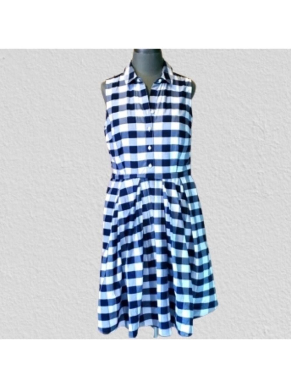 NINE WEST Shirtdress Plaid Gingham Sleeveless Fit Flare
